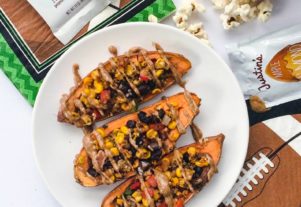 SWEET POTATO SKINS WITH MAPLE ALMOND BUTTER